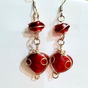 Red Wired Handmade Earrings